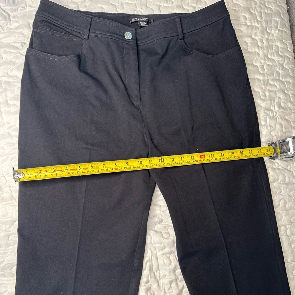 St. John Caviar Black Straight-Leg Pants Stretch Cotton Gold Hardware Size 12 - Picture 11 of 11